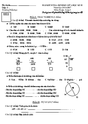 Bài kiểm tra định kì giũa học kì II môn Toán Lớp 3 - Năm học 2016-2017