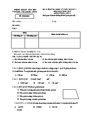 Bài kiểm tra định kỳ cuối học kì I môn Toán Lớp 4 - Năm học 2018-2019