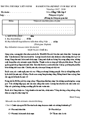 Bài kiểm tra định kỳ cuối học kỳ II môn Tiếng Việt Lớp 4 - Năm học 2017-2018 - Trường Tiểu học Liên Minh