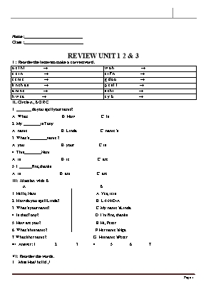 Bài tập Tiếng Anh Lớp 3 - Unit 12, 13
