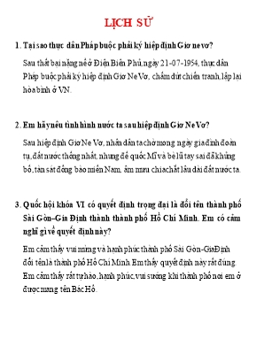 Câu hỏi môn Lịch Sử & Địa lí Lớp 5