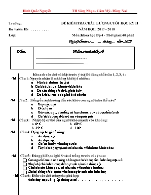 Đề kiểm tra chất lượng cuối học kỳ II môn Kho