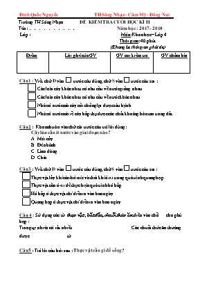 Đề kiểm tra cuối học kì II môn Khoa học Lớp 4 - Năm học 2017-2018 - Đinh Quốc Nguyễn