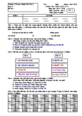 Đề kiểm tra cuối học kì II môn Lịch Sử và Địa lí Lớp 5 - Năm học 2017 - 2018