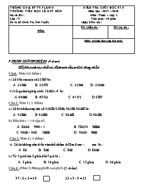 Đề kiểm tra cuối học kì II môn Toán Lớp 3 - Năm học: 2017-2018 - Đinh Thị Ánh Tuyết