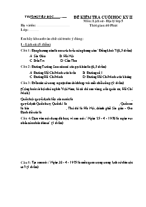 Đề kiểm tra cuối học kỳ II môn Lịch sử - Địa lý Lớp 5