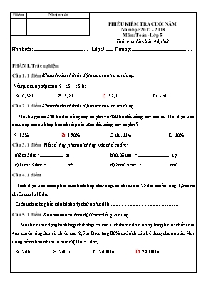 Đề kiểm tra cuối năm học kì môn Toán 5 - Năm học 2017-2018