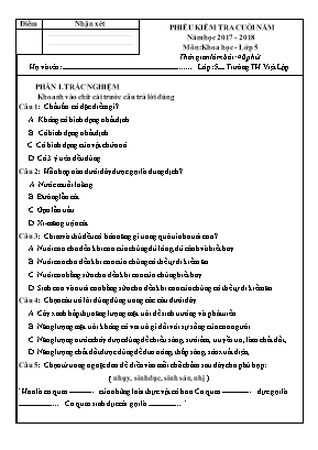 Đề kiểm tra cuối năm môn Khoa học Lớp 5 - Năm học 2017-2018 - Trường TH Việt Lập