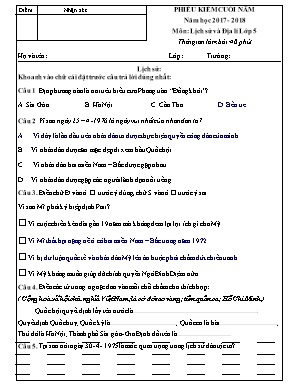 Đề kiểm tra cuối năm môn Lịch sử và Địa lí Lớp 5 - Năm học 2017 - 2018