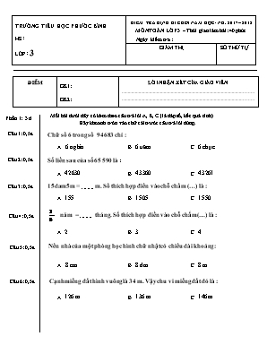 Đề kiểm tra định kì cuối năm môn Toán Lớp 3 - Năm học: 2017-2018