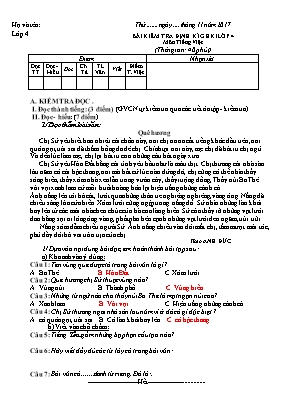 Đề kiểm tra định kì giữa học kì I môn Tiếng Việt 4 - Năm học 2017-2018