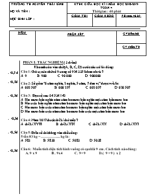 Đề kiểm tra định kì giữa học kì I môn Toán Lớp 4 - Năm học 2018-2019 - Trường Tiểu học Nguyễn Thái Bình