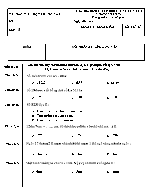 Đề kiểm tra định kỳ cuối kì 2 môn Toán Lớp 3 - Năm học: 2017-2018