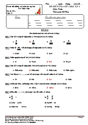 Đề kiểm tra giữa học kỳ I môn Toán Lớp 5