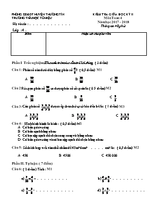 Đề kiểm tra giữa học kỳ II môn Toán Lớp 4 - N