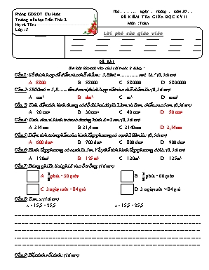 Đề kiểm tra giữa học kỳ II môn Toán, Tiếng Việt Lớp 5 - Năm học : 2017-2018