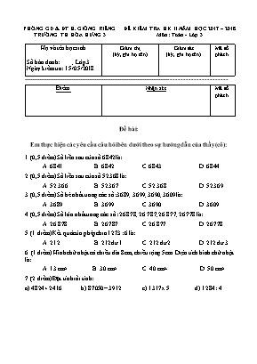 Đề kiểm tra học kì II môn Toán Lớp 3 - Năm học 2017-2018