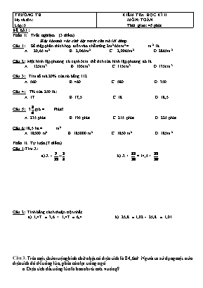 Đề kiểm tra học kì II môn Toán Lớp 5 (Có đáp 