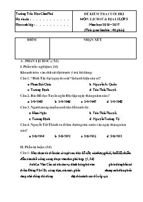 Đề kiểm tra kiểm tra cuối kì I môn Lịch Sử & Địa lí Lớp 5 - Năm học 2016-2017