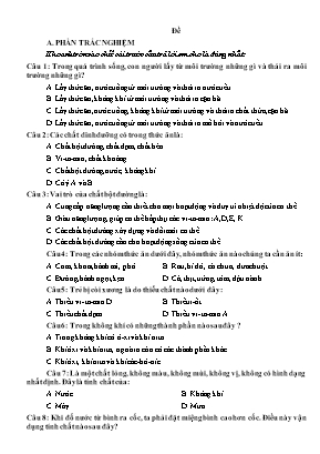 Đề ôn thi học kì 1 môn Khoa học Lớp 4 (Có đáp án)