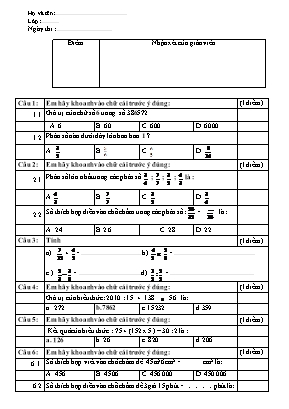 Đề thi học kì 2 môn Toán Lớp 4 (Có đáp án)