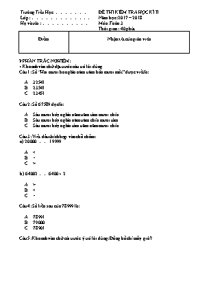 Đề thi kiểm tra học kì II môn Toán 3 - Năm học: 2017-2018