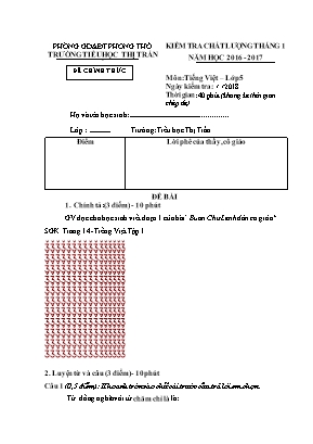 Kiểm tra chất lượng tháng 1 môn Tiếng Việt Lớp 5 - Năm học 2016 - 2017