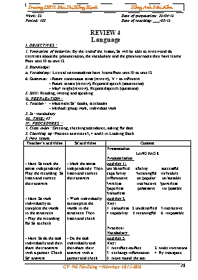 Bài đánh giá môn Tiếng Anh Lớp 8 - Năm học 2015-2016 -  Hồ Tấn Dũng