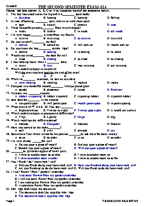 Bài kiểm tra học kì II môn Tiếng Anh Lớp 8 - Đề 014
