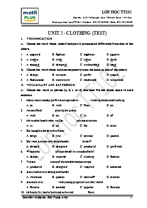 Bài ôn thi môn Tiếng Anh Lớp 9 - Unit 2: Clothing