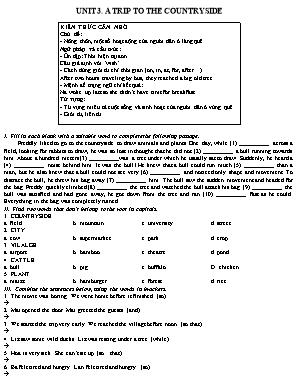 Bài tập học kì 1 môn Tiếng Anh Lớp 9 - Unit 3: A trip to the countryside