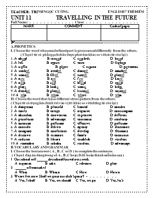 Bài tập môn Tiếng Anh 7 - Unit 11: Travelling