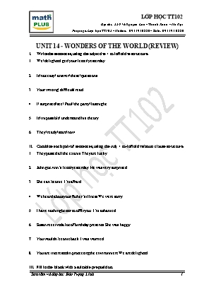 Bài tập môn Tiếng Anh 8 - Unit 14: Wonders of the world - Đào Trọng Linh