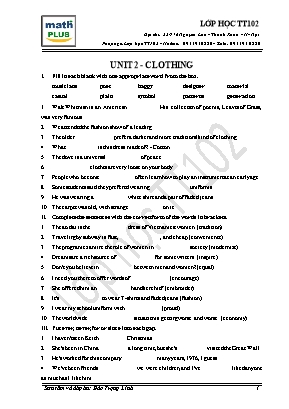 Bài tập môn Tiếng Anh Lớp 9 - Unit 2: Clothing
