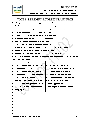 Bài tập môn Tiếng Anh Lớp 9 - Unit 4: Learning a foreign language