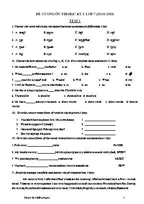 Đề cương ôn thi học kỳ I môn Tiếng Anh lớp 7 - Năm học 2018-2019