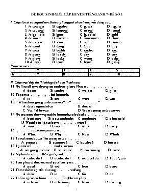 Đề học sinh giỏi cấp huyện Tiếng Anh Lớp 7 - Đề số 1
