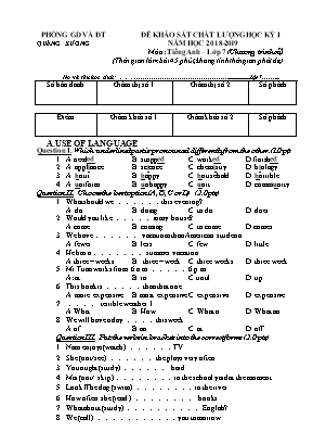 Đề khảo sát chất lượng học kỳ I môn Tiếng Anh Lớp 7 - Năm học 2018-2019