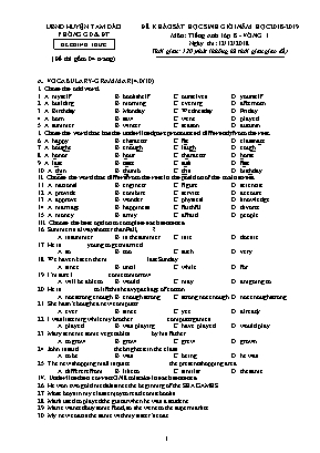 Đề khảo sát học sinh giỏi môn Tiếng Anh Lớp 8 - Năm học 2018-2019