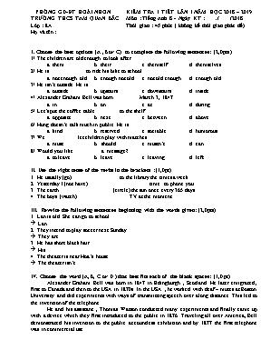 Đề kiểm tra 1 tiết lần 1 môn Tiếng Anh Lớp 8 - Năm học 2018-2019