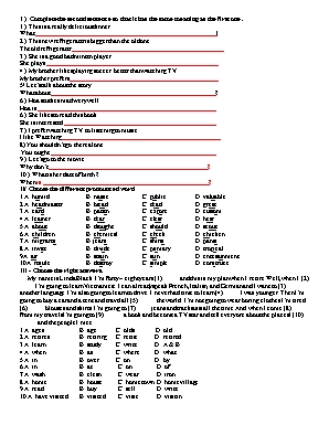 Đề kiểm tra 1 tiết môn Tiếng Anh Khối 7