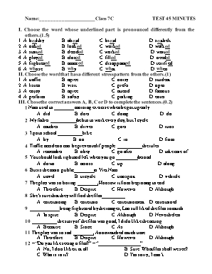 Đề kiểm tra 45 phút môn Tiếng Anh 7