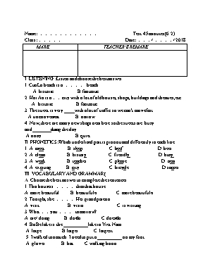 Đề kiểm tra 45 phút môn Tiếng Anh Lớp 6 - Năm 2018 - Đề 2