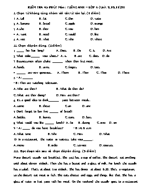 Đề kiểm tra 45 phút môn Tiếng Anh Lớp 6 - Unit 9,10,11