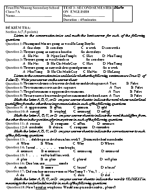 Đề kiểm tra 45 phút môn Tiếng Anh Lớp 8