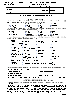 Đề kiểm tra chất lượng học kì II môn Tiếng Anh Khối 8 - Năm học 2017-2018