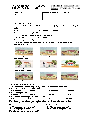 Đề kiểm tra học kì 1 môn Tiếng Anh Lớp 6 - Năm học 2015-2016