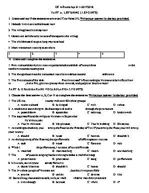 Đề kiểm tra học kì 1 - Năm học 2017- 2018