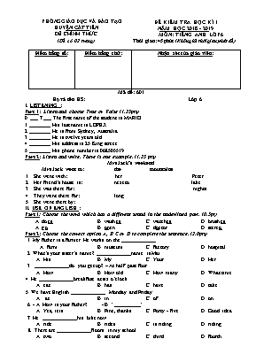 Đề kiểm tra học kì I  môn Tiếng Anh Lớp 6 - Năm học 2018-2019 - Mã đề 601