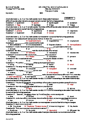 Đề kiểm tra học kì môn Tiếng Anh 10 - Năm học 2018-2019 - Trường THPT Vạn Xuân - Mã đề 012